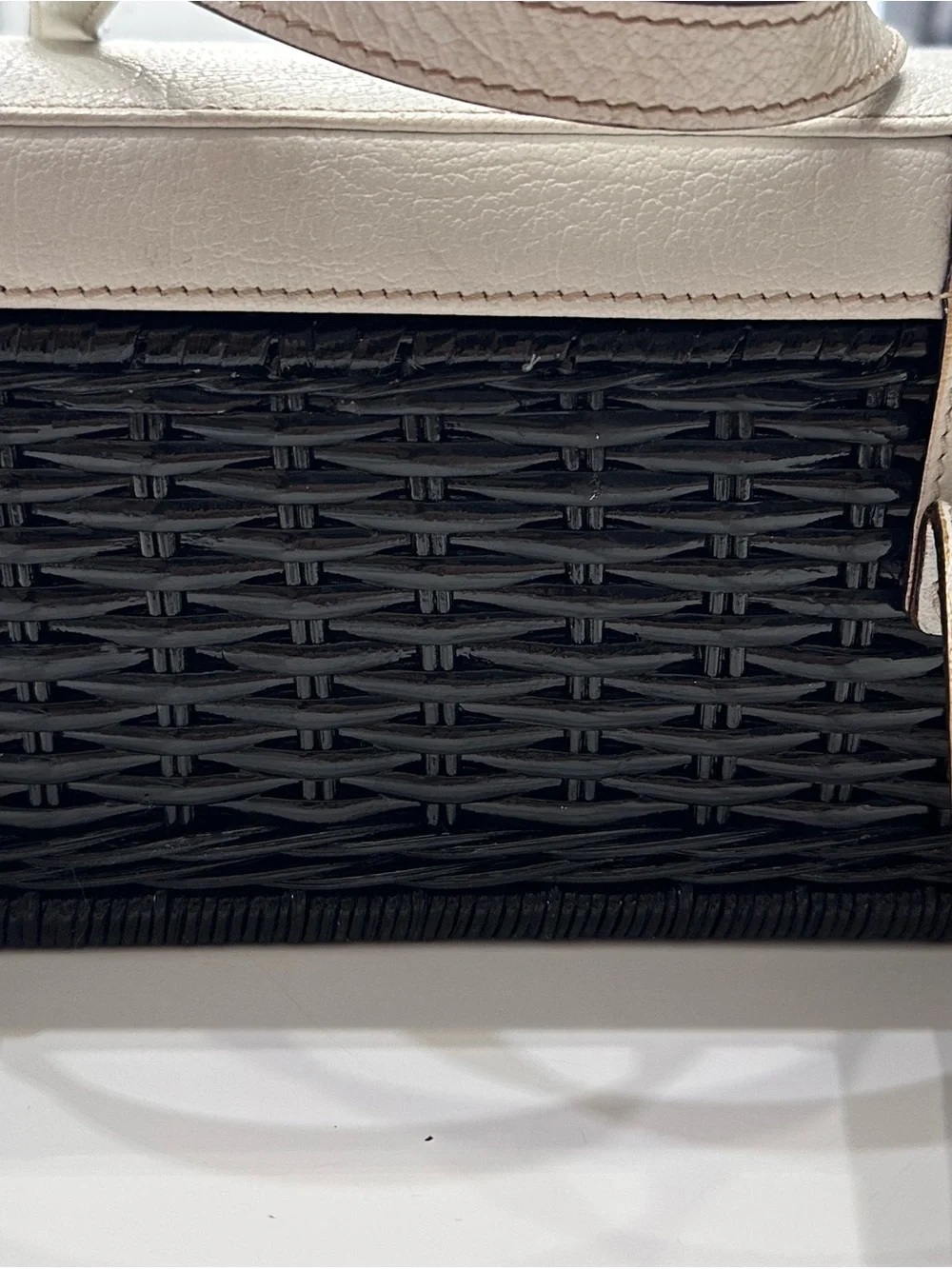 Vintage Kate Spade Black Wicker Basket Bag Top Handle Cream Leather Trim